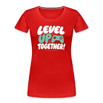 Équipe Monte de niveau ensemble : Nerds - T-shirt bio Premium Femme - rouge - Devant - Mia (176cm)