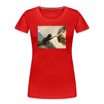 Cat Slaps God's Hand Funny Cats Meme - Women's Premium Organic T-Shirt - red - Front - Mia (176cm)