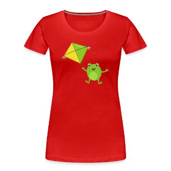 Green frog flies a kite – Fu - Women's Premium Organic T-Shirt - red - Front - Mia (176cm)