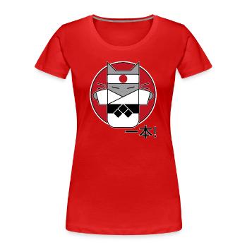 Judo Katze - Ippon - Frauen Premium Bio T-Shirt - Rot - Vorne - Mia (176cm)