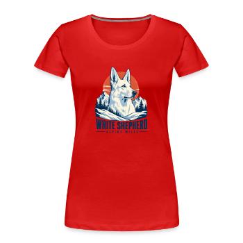 Retro Alpine White Shepherd, White German Shepherd - Women's Premium Organic T-Shirt - red - Front - Mia (176cm)