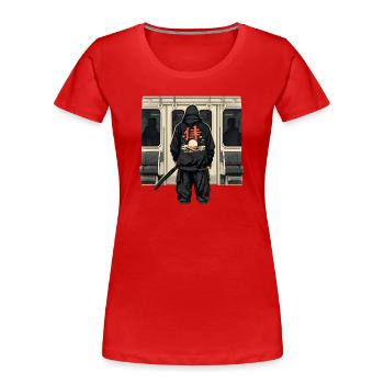 U-Bahn Ninja mit rotem Kanji - Frauen Premium Bio T-Shirt - Rot - Vorne - Mia (176cm)