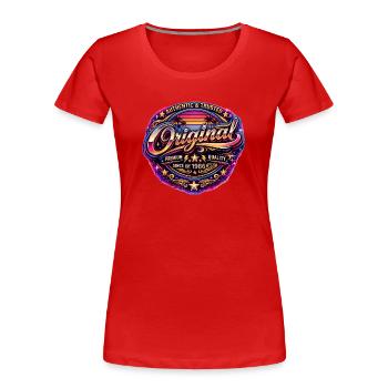 Retro 1980s Neon Synthwave Original 1986 Badge - Women's Premium Organic T-Shirt - red - Front - Mia (176cm)