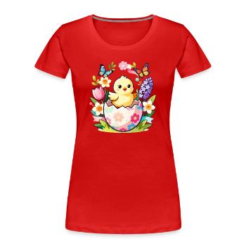 Chick in Floral Egg Hatch - Women's Premium Organic T-Shirt - red - Front - Mia (176cm)
