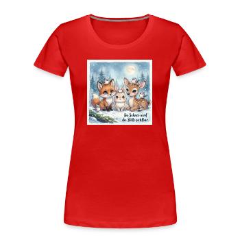 Süße Winterwald Tiere – Fuchs, Hase und Rehkitz  - Frauen Premium Bio T-Shirt - Rot - Vorne - Mia (176cm)