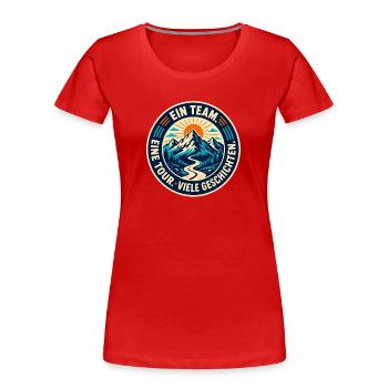 Ein Team – Eine Tour – Viele Geschichten - Frauen Premium Bio T-Shirt - Rot - Vorne - Mia (176cm)