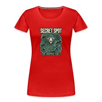 Geheimer Ort der Pilzsuche, keine fallenden Nadeln - Frauen Premium Bio T-Shirt - Rot - Vorne - Mia (176cm)