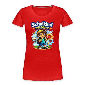 Schulkind mit Herz und vieles mehr - Frauen Premium Bio T-Shirt - Rot - Vorne - Mia (176cm)