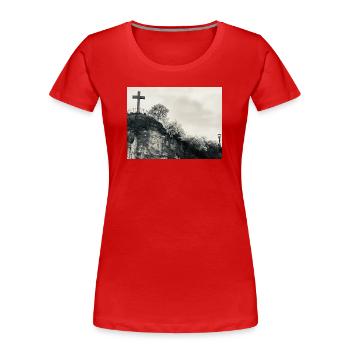Stone Hill avec croix - T-shirt bio Premium Femme - rouge - Devant - Mia (176cm)