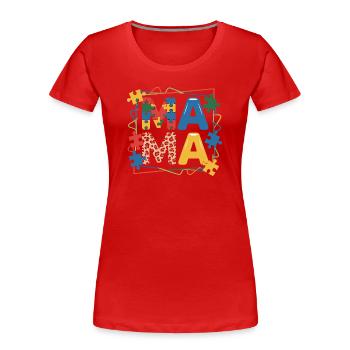  MAMA Puzzle Teil Autismus Herz Bunte Puzzleteile - Frauen Premium Bio T-Shirt - Rot - Vorne - Mia (176cm)
