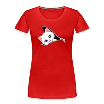 Cute Kitten Zipper Cat - Women's Premium Organic T-Shirt - red - Front - Mia (176cm)