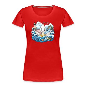 Papierboot Meeresabenteuer - Frauen Premium Bio T-Shirt - Rot - Vorne - Mia (176cm)