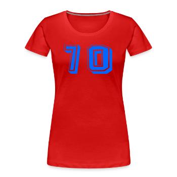 70. 70 ANS. 70e ANNIVERSAIRE. ANNIVERSAIRE 70 ANS. - T-shirt bio Premium Femme - rouge - Devant - Mia (176cm)