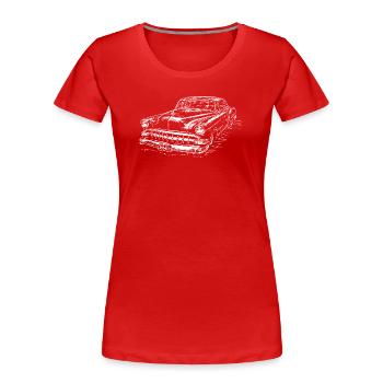 Chevy Bel Air 1954 - American Dream Hot Rod  - Frauen Premium Bio T-Shirt - Rot - Vorne - Mia (176cm)