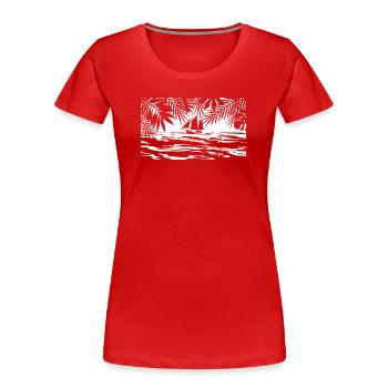 Südsee, Karibik, Sonne, Sand und Palmen - Frauen Premium Bio T-Shirt - Rot - Vorne - Mia (176cm)