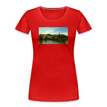 Panorama of the city by the river and bridge - Women's Premium Organic T-Shirt - red - Front - Mia (176cm)