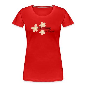 Frühling im Bauch   - Frauen Premium Bio T-Shirt - Rot - Vorne - Mia (176cm)