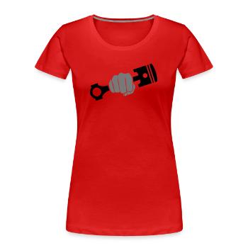 Fist holds engine piston - Women's Premium Organic T-Shirt - red - Front - Mia (176cm)