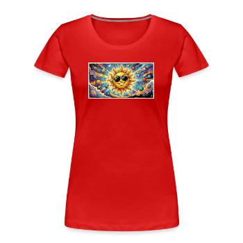 Soleil avec des lunettes de soleil dans le cosmos - T-shirt bio Premium Femme - rouge - Devant - Mia (176cm)