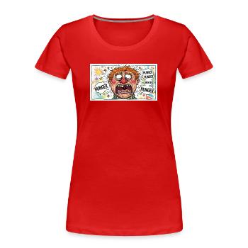 Hunger-Karikatur: Explosiver Cartoonlook - Frauen Premium Bio T-Shirt - Rot - Vorne - Mia (176cm)