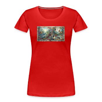 Zukunftsharmonie und Vielfalt - Frauen Premium Bio T-Shirt - Rot - Vorne - Mia (176cm)