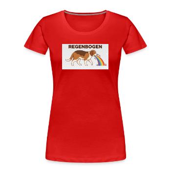 Beagle mit Regenbogenstrahl - Frauen Premium Bio T-Shirt - Rot - Vorne - Mia (176cm)