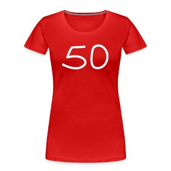 50.Geburtstag fünfzig Zahl weiß - Frauen Premium Bio T-Shirt - Rot - Vorne - Mia (176cm)