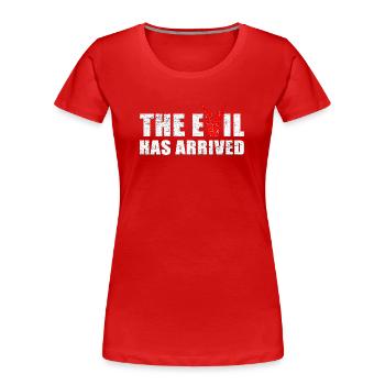Le mal est venu avec les cornes du diable - T-shirt bio Premium Femme - rouge - Devant - Mia (176cm)