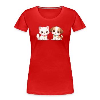 Hund Katze Comic - Frauen Premium Bio T-Shirt - Rot - Vorne - Mia (176cm)