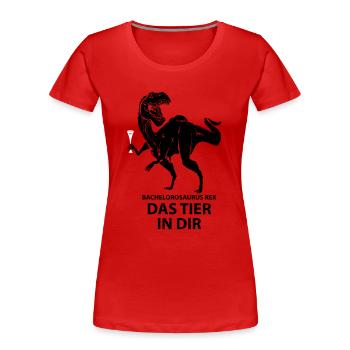 Party Saurus - Frauen Premium Bio T-Shirt - Rot - Vorne - Mia (176cm)