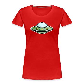 UFO Green - Women's Premium Organic T-Shirt - red - Front - Mia (176cm)