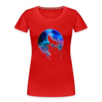 Heulender Wolf Vollmond Galaxie Universum Geschenk - Frauen Premium Bio T-Shirt - Rot - Vorne - Mia (176cm)