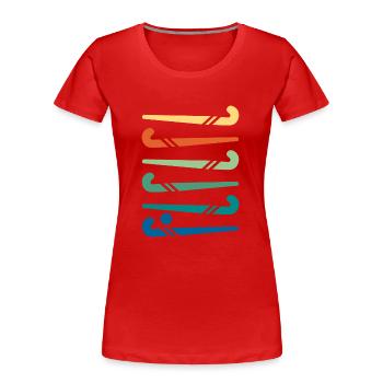 Hockeyschläger bunt - Frauen Premium Bio T-Shirt - Rot - Vorne - Mia (176cm)