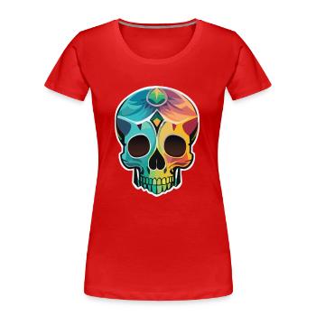 Calavera - Bunter Totenkopf - Art Design - Frauen Premium Bio T-Shirt - Rot - Vorne - Mia (176cm)