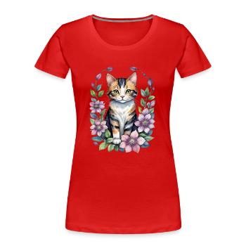 Clématite Kitty Cat - T-shirt bio Premium Femme - rouge - Devant - Mia (176cm)