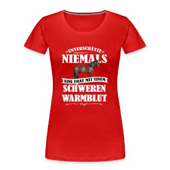 Warmblut Pferde Shirt-UNF - Frauen Premium Bio T-Shirt - Rot - Vorne - Mia (176cm)