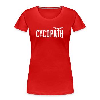 Cyclopath Distressed Bike Text Tee - Women's Premium Organic T-Shirt - red - Front - Mia (176cm)