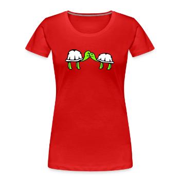 2 tortues se câlinant, un doux couple qui s'embrasse, une équipe amoureuse - T-shirt bio Premium Femme - rouge - Devant - Mia (176cm)