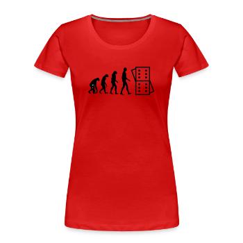 Évolution Domino : De l'Homme au Joueur - T-shirt bio Premium Femme - rouge - Devant - Mia (176cm)