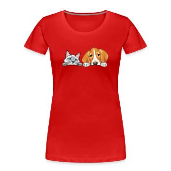 Peeking_Siamese_cat_and_Foxhound_dog - Frauen Premium Bio T-Shirt - Rot - Vorne - Mia (176cm)