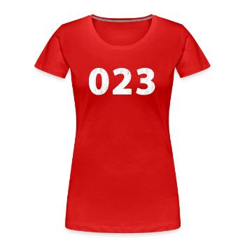 023 Haarlem Hoofddorp Zandvoort Heemstede Cruquius - Frauen Premium Bio T-Shirt - Rot - Vorne - Mia (176cm)