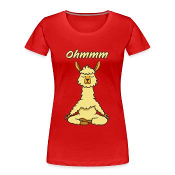 Ohmmm Yoga Alpaga Lama Drôle - T-shirt bio Premium Femme - rouge - Devant - Mia (176cm)
