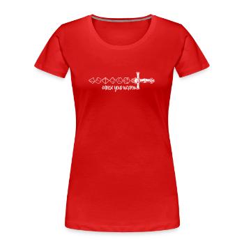 Choisissez votre arme : dés d’arme : Épée RPG - T-shirt bio Premium Femme - rouge - Devant - Mia (176cm)
