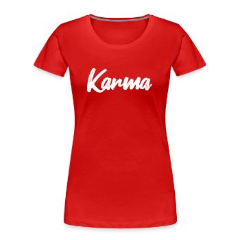 Karma - Frauen Premium Bio T-Shirt - Rot - Vorne - Mia (176cm)