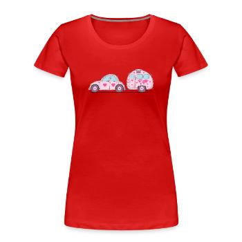 Car with caravan Pink Heart - Women's Premium Organic T-Shirt - red - Front - Mia (176cm)