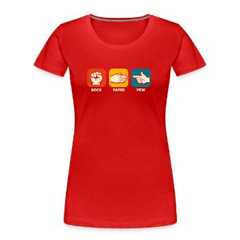 Stone Paper Pew Funny Weapon 2nd Constitutional Attachment - Women's Premium Organic T-Shirt - red - Front - Mia (176cm)