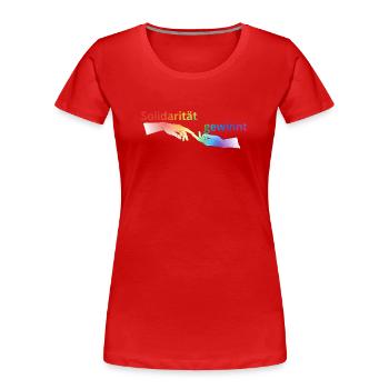 Solidarität gewinnt Pride T-Shirt Regenbogen - Frauen Premium Bio T-Shirt - Rot - Vorne - Mia (176cm)