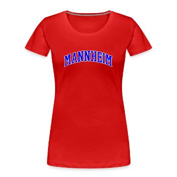 Mannheim Schriftzug Blau Weiß - Frauen Premium Bio T-Shirt - Rot - Vorne - Mia (176cm)