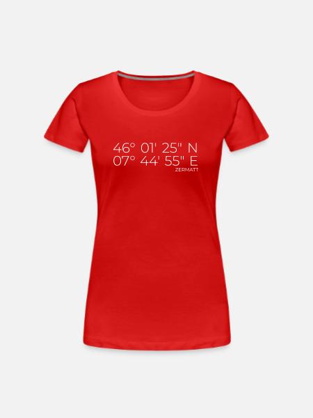 Koordinaten Zermatt - Frauen Premium Bio T-Shirt - Rot