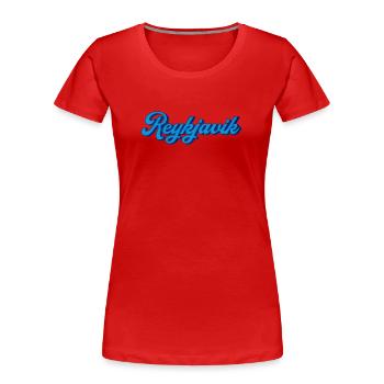 Reykjavik Blue Script Logo - Women's Premium Organic T-Shirt - red - Front - Mia (176cm)